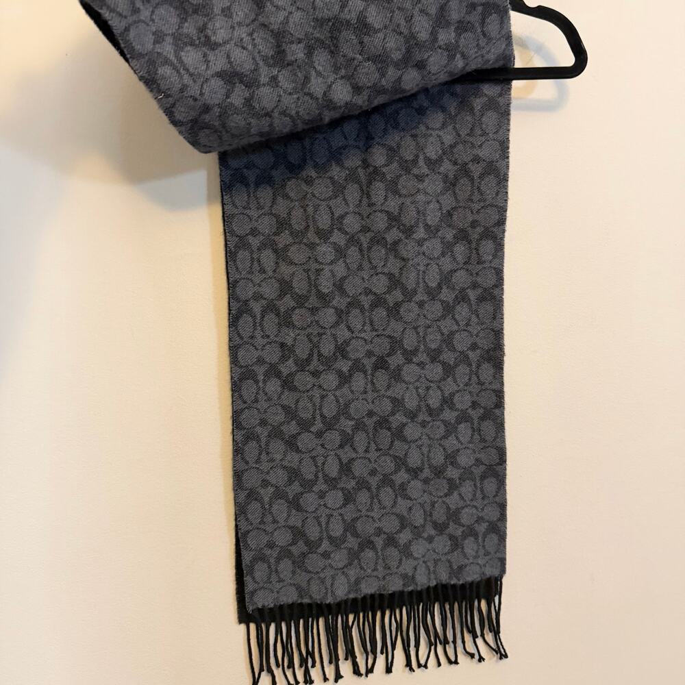 Coach 76057 Signature Wool Cashmere Scarf Designer Luxury Warm Soft Fringe Gray - Picture 6 of 6